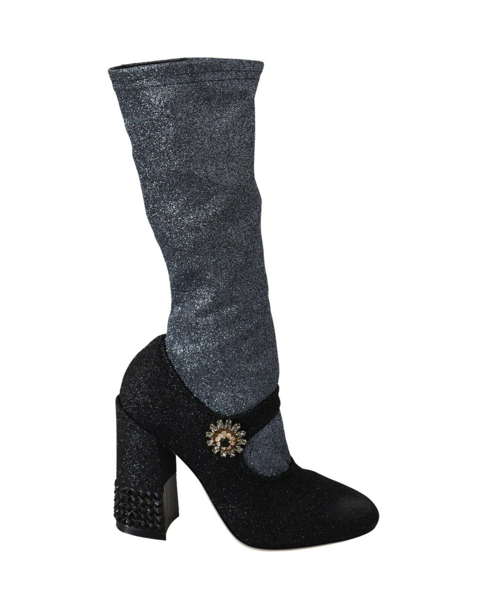 Dolce & Gabbana Black Crystal Mary Janes Booties Shoes
