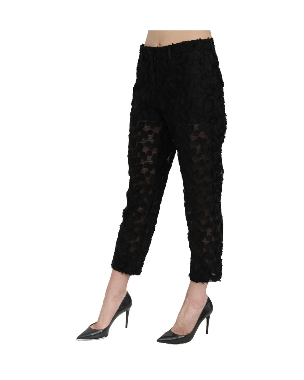 Dolce & Gabbana Black Lace Straight Cropped High Waist Pants