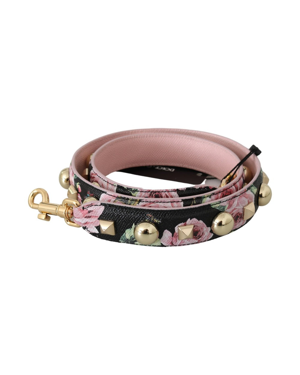 Dolce & Gabbana Pink Floral Leather Stud Accessory Shoulder Strap