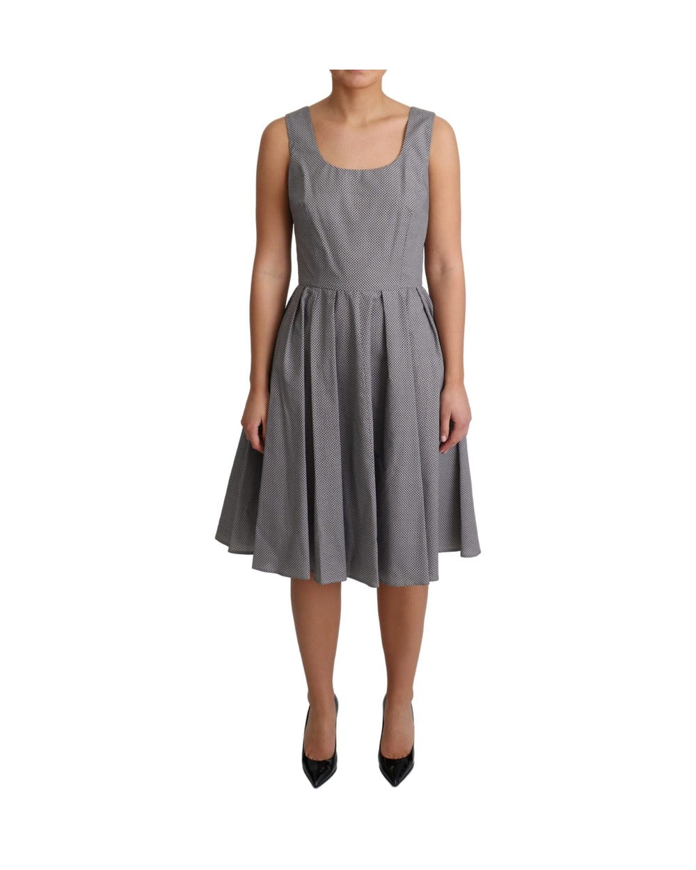Dolce & Gabbana Blue Beige Geometric Cotton A-Line Dress