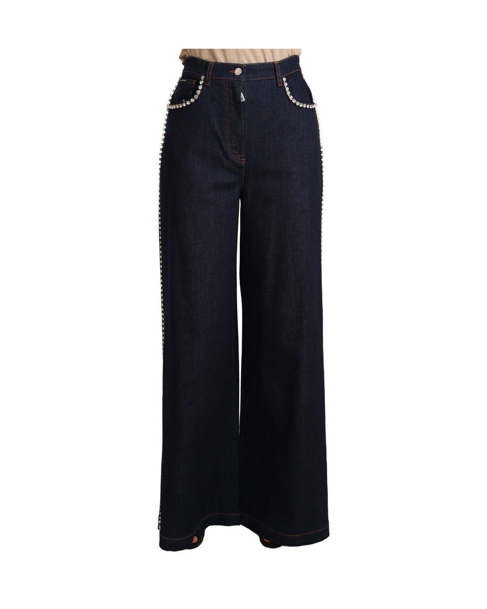 Dolce & Gabbana Dark Blue Crystal Embellished Flare Jeans