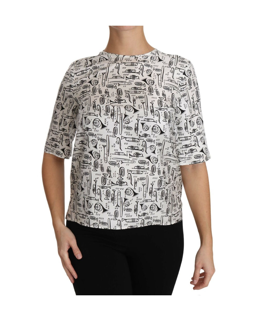 Dolce & Gabbana White Musical Instruments Print Blouse