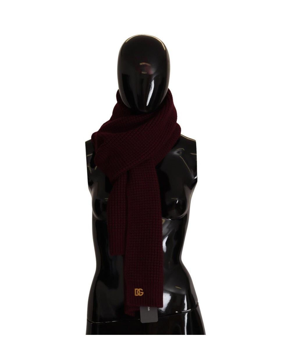 Dolce & Gabbana Dark Red Cashmere Logo Wrap Shawl Knitted Scarf