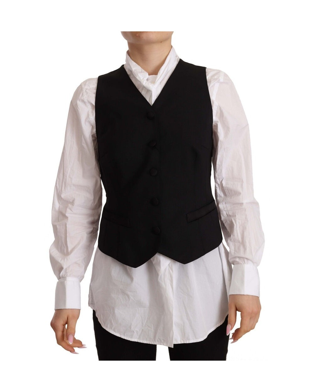 Dolce & Gabbana Black Button Down Sleeveless Vest Viscose Top