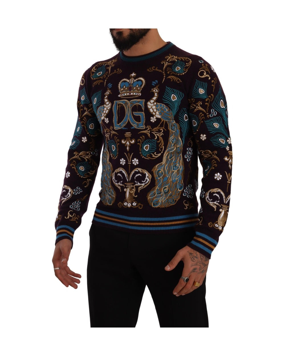 Dolce & Gabbana Bordeaux Cashmere DG Crown Embroidered Sweater
