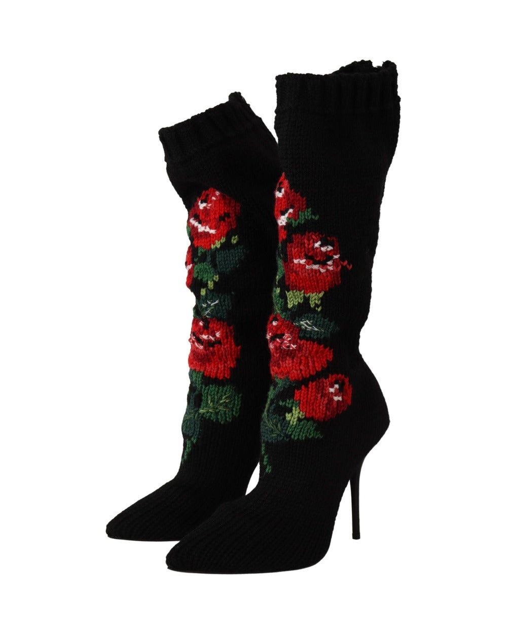 Dolce & Gabbana Black Stretch Socks Red Roses Booties Shoes