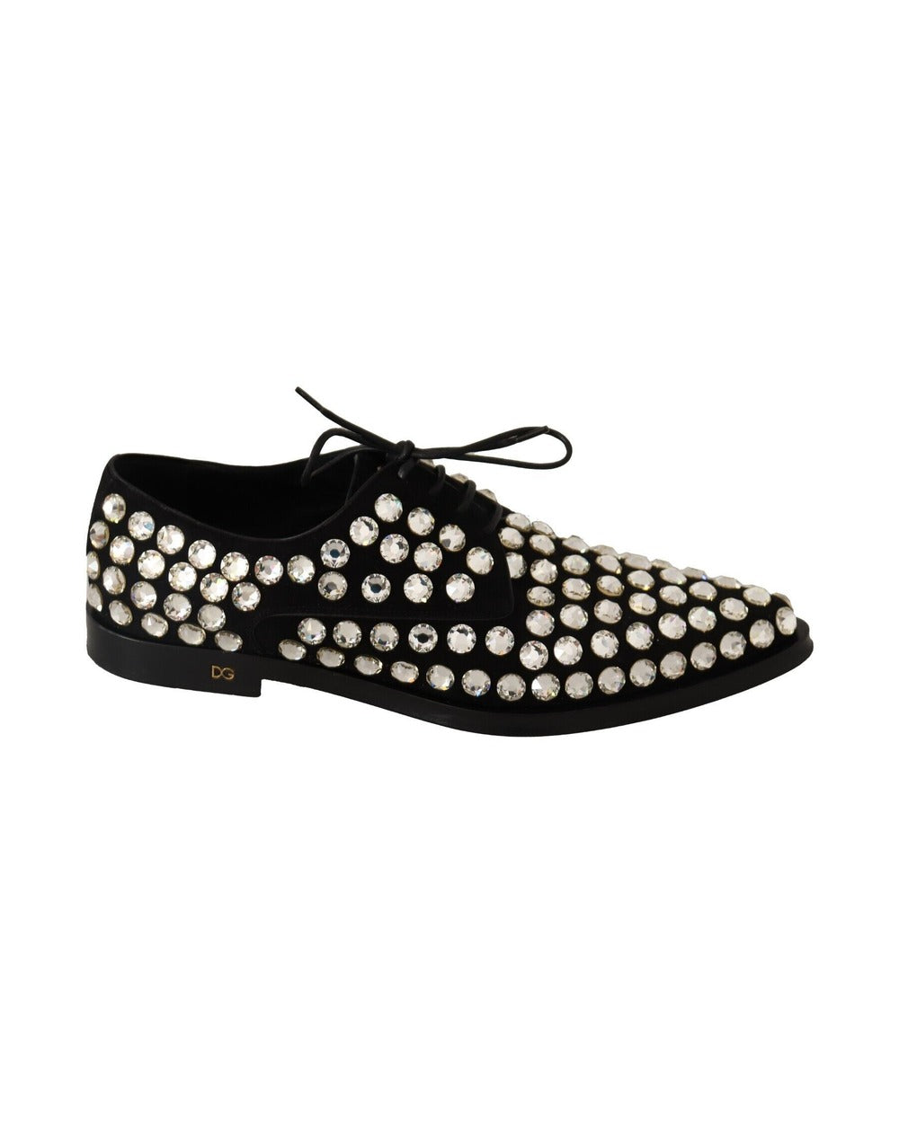 Dolce & Gabbana Black Leather Crystals Lace Up Formal Shoes