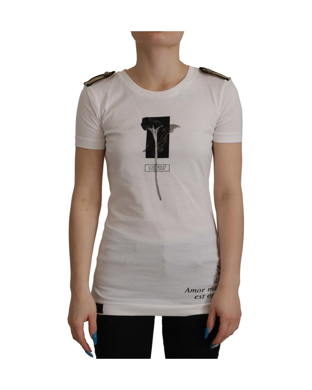 Dolce & Gabbana White Black Roses Crewneck Cotton  T-shirt