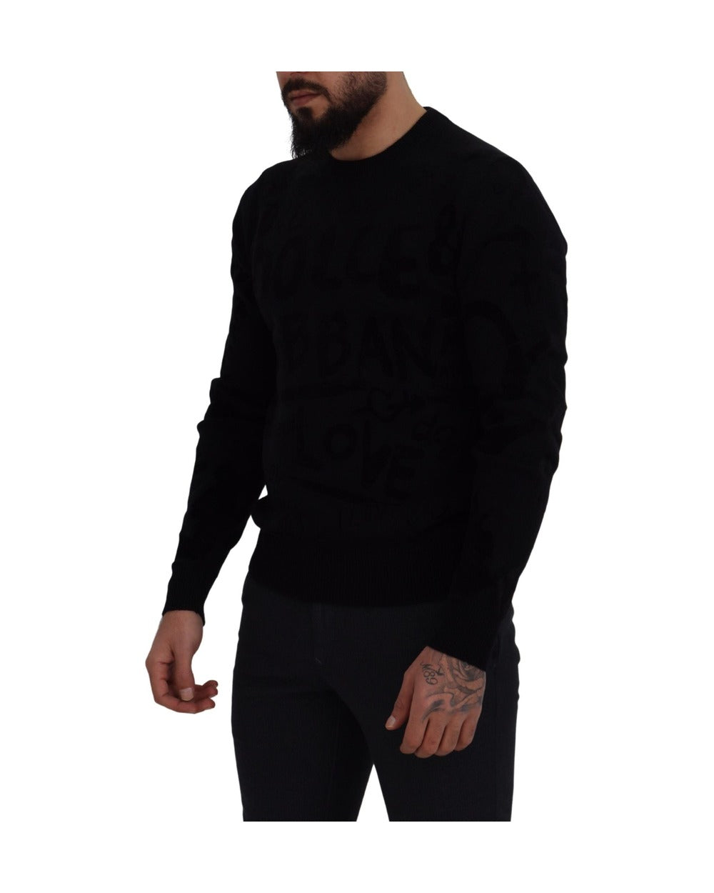 Dolce & Gabbana Black Wool Logo Pattern Crewneck Pullover Sweater