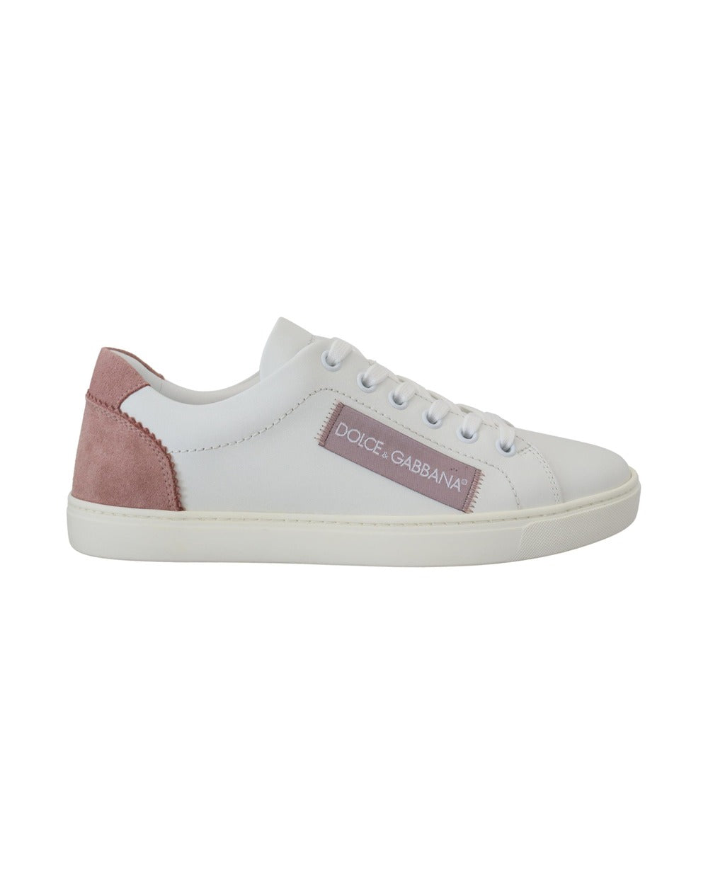 Dolce & Gabbana White Pink Leather Low Top Sneakers Shoes