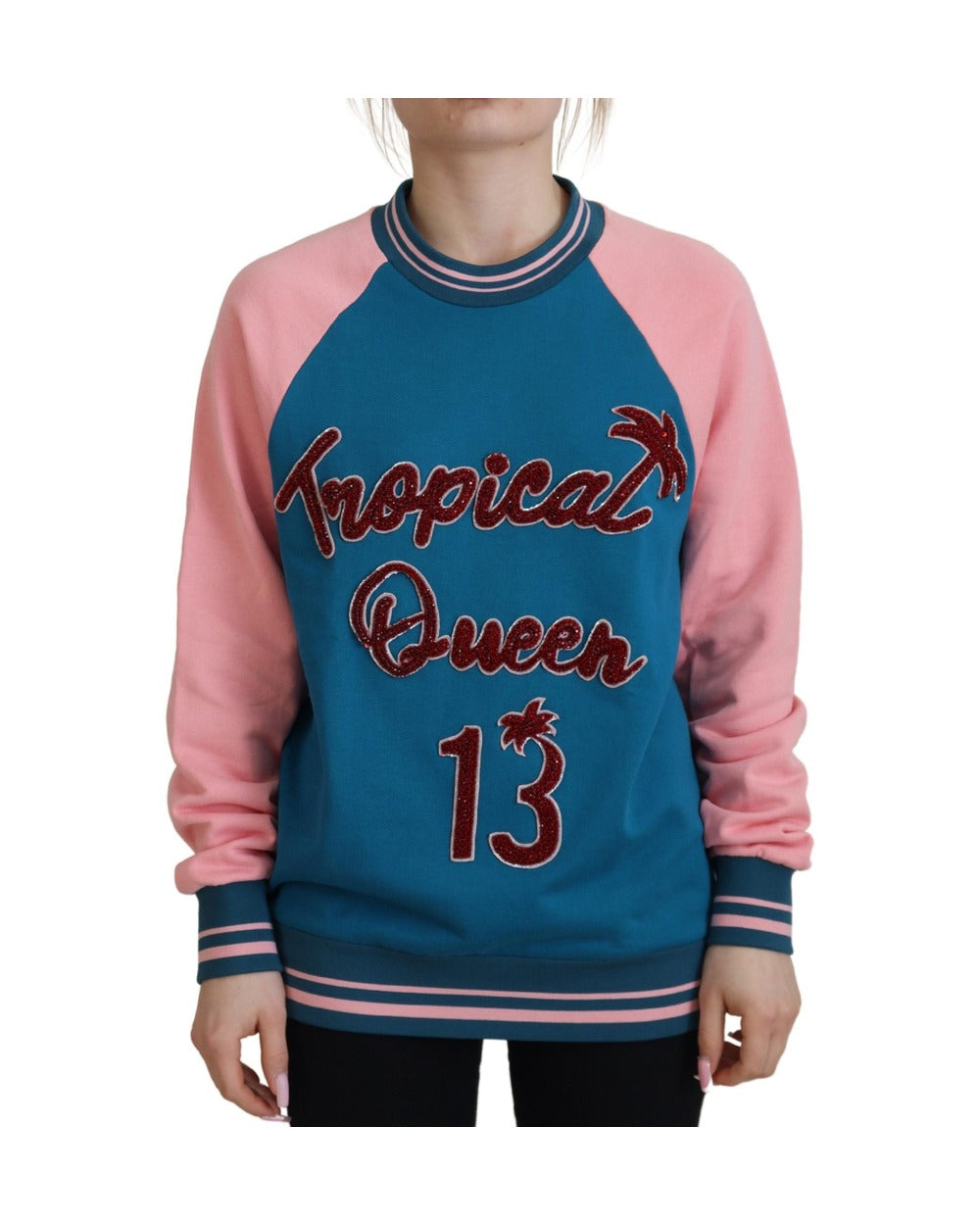 Dolce & Gabbana Blue Pink Queen Sequin Crystal Sweater