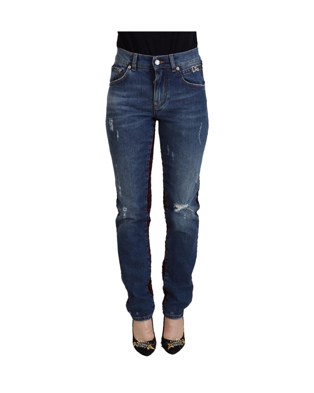 Dolce & Gabbana Blue Checkered Back Skinny Denim Jeans