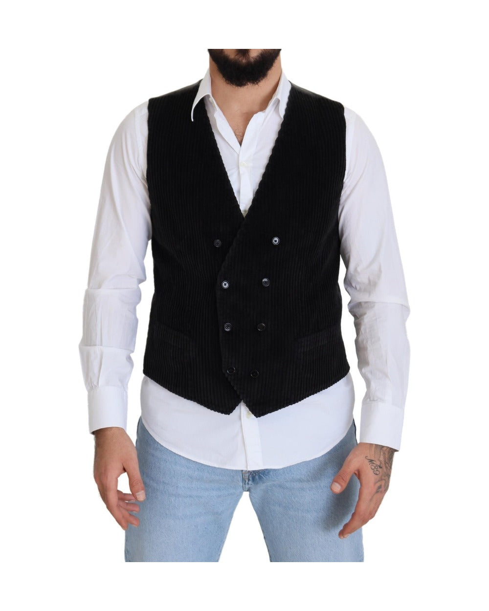 Dolce & Gabbana Black Cotton Double Breasted Waistcoat Vest
