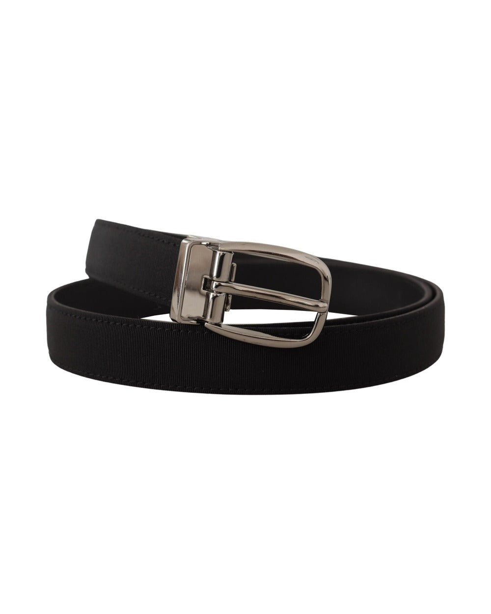 Dolce & Gabbana Black Grosgrain Leather Silver Logo Buckle Belt