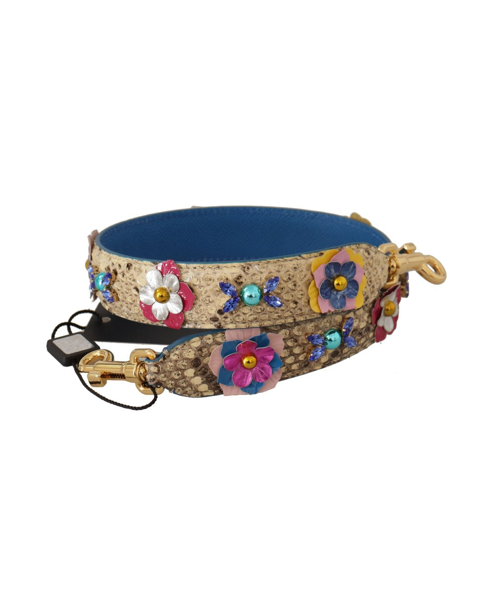 Dolce & Gabbana Beige Python Leather Floral Studded Shoulder Strap