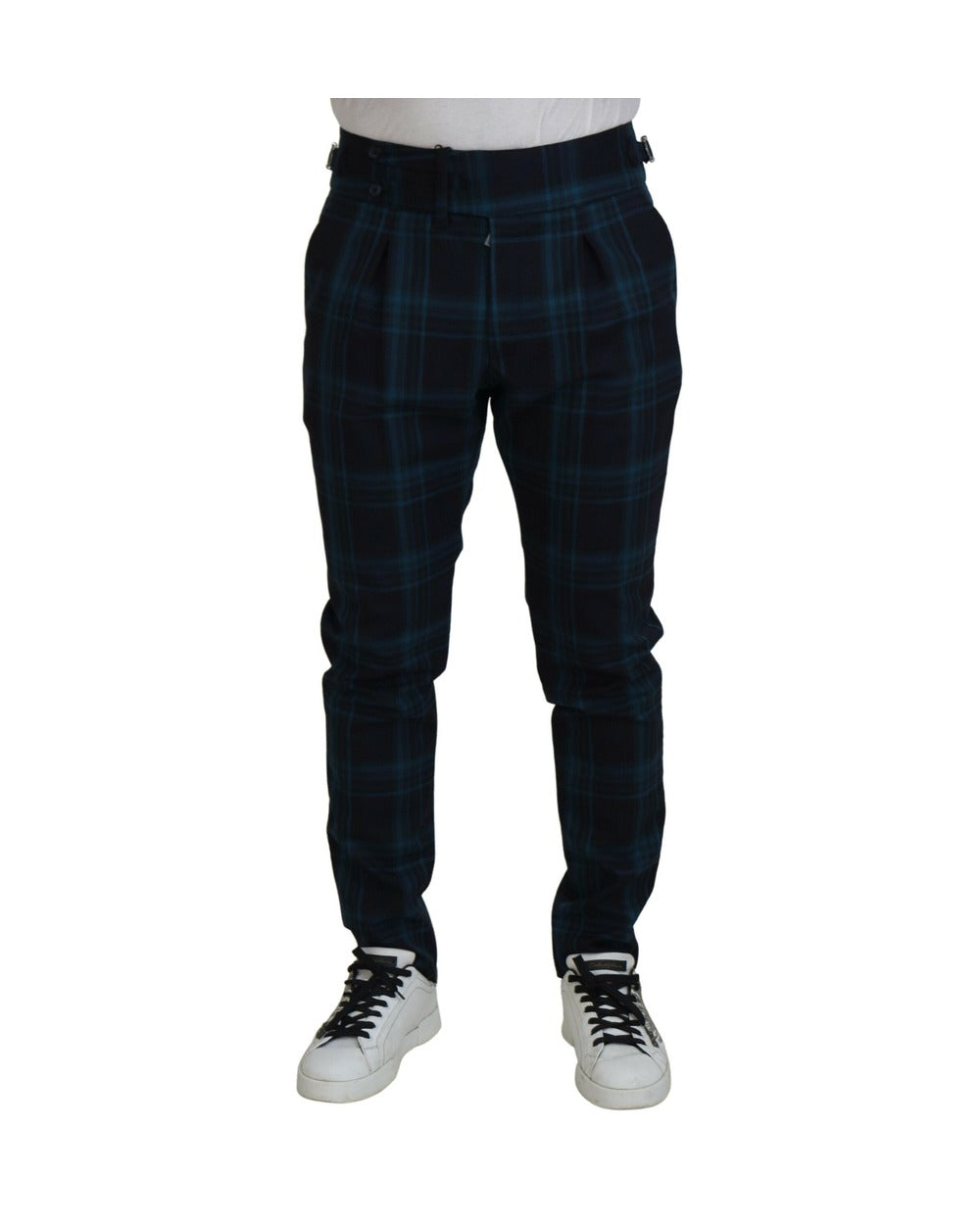Dolce & Gabbana Blue Purple Plaid Wool Trousers Pants