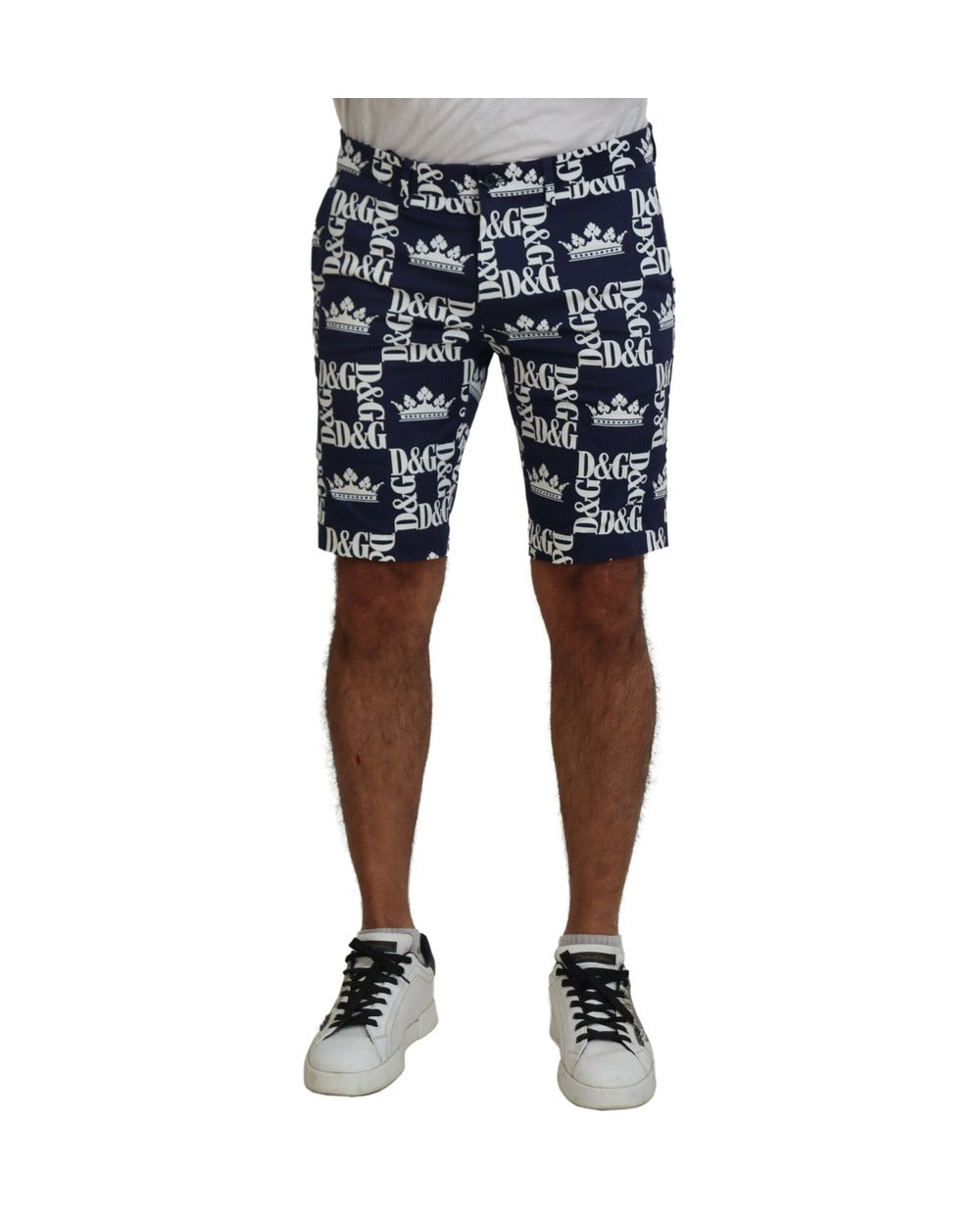 Dolce & Gabbana Blue Logo Print Cotton Chinos Shorts