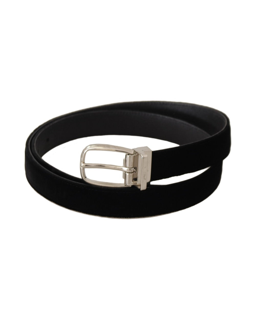 Dolce & Gabbana Black Casual Velvet Silver Tone Metal Buckle Belt