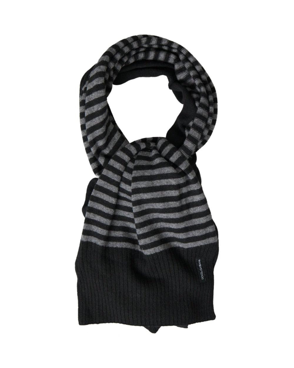 Dolce & Gabbana Black Gray Stripe Wool Neck Wrap Shawl Scarf