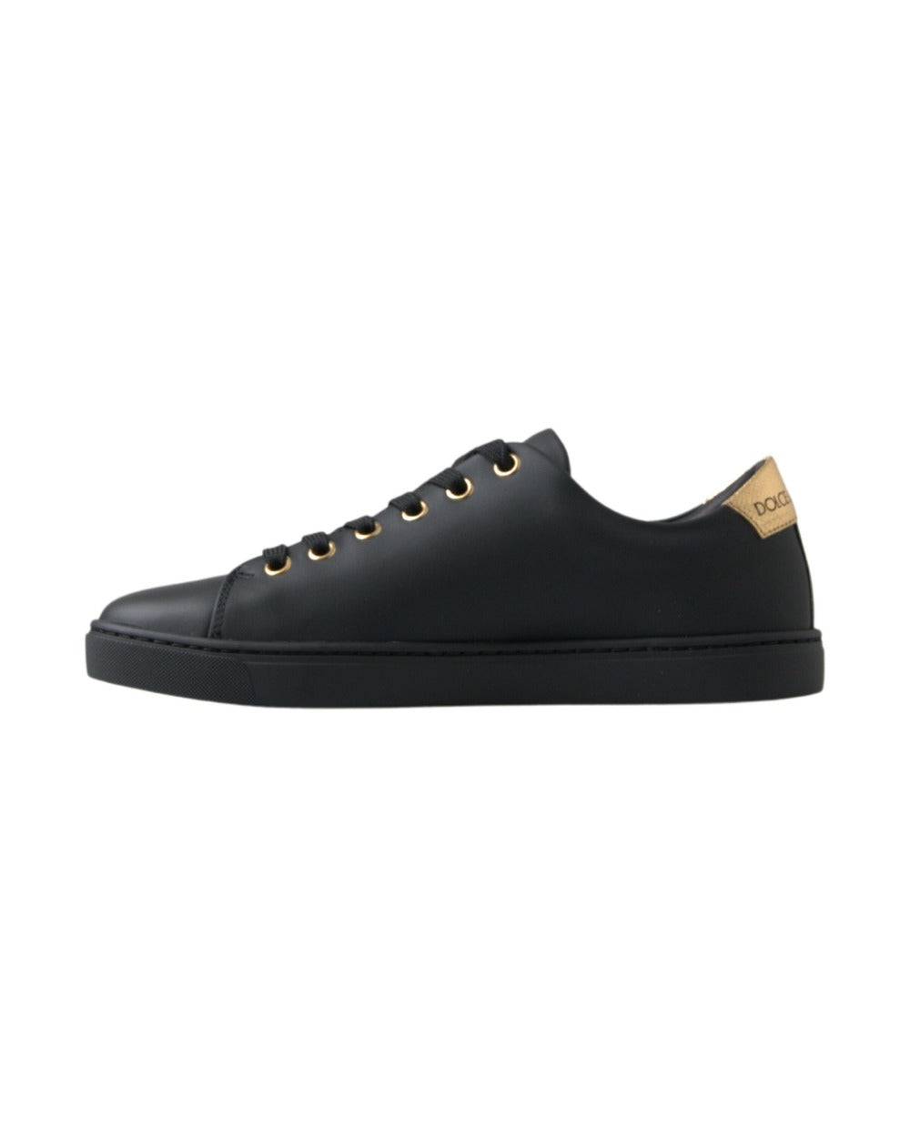 Dolce & Gabbana Black Gold Leather Classic Sneakers Shoes
