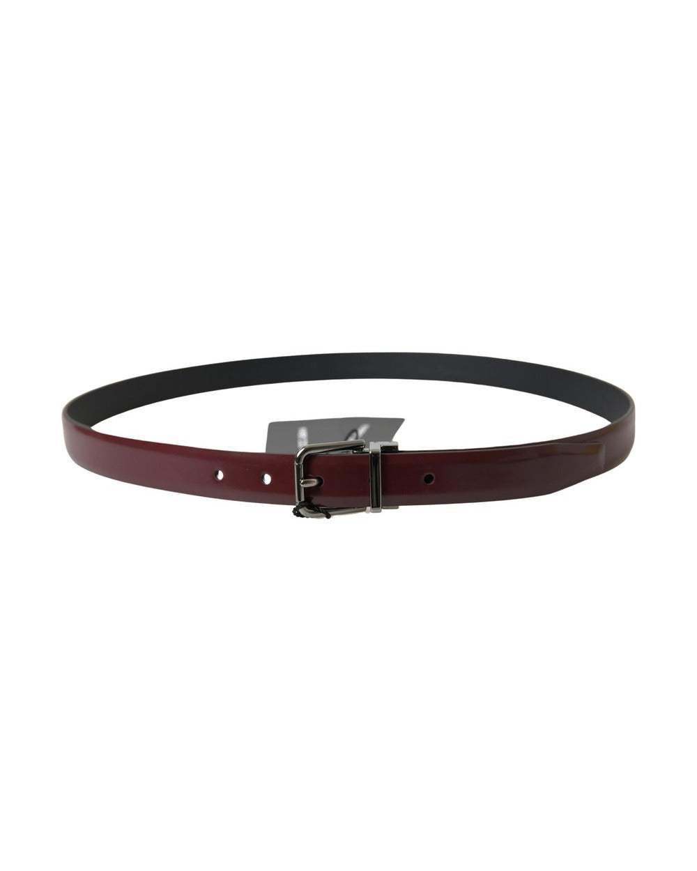 Dolce & Gabbana Bordeaux Leather Silver Metal Buckle Belt