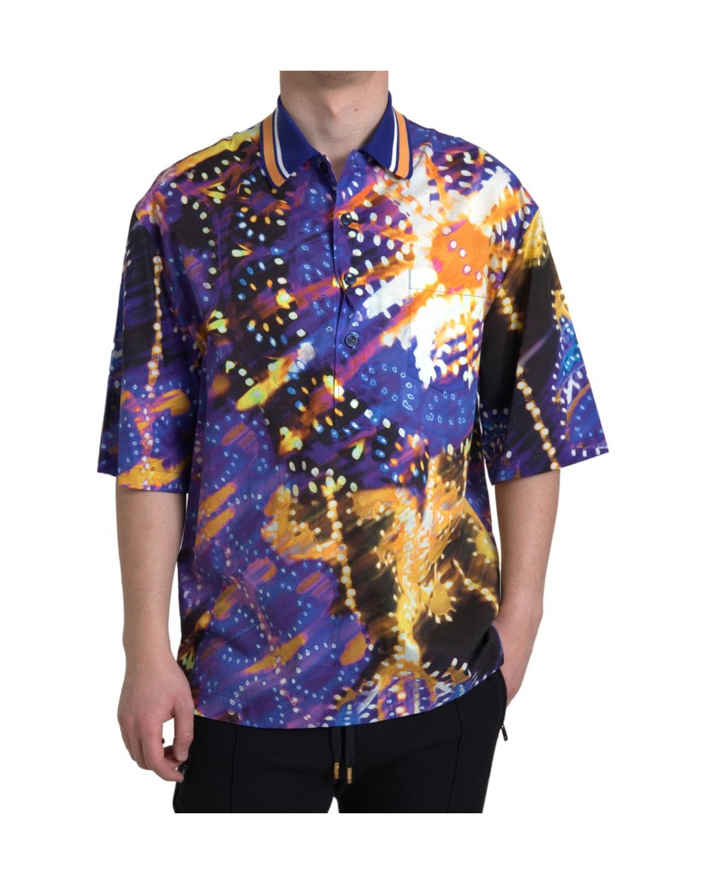 Dolce & Gabbana Luminaire Print Cotton Polo Top Men Shirt