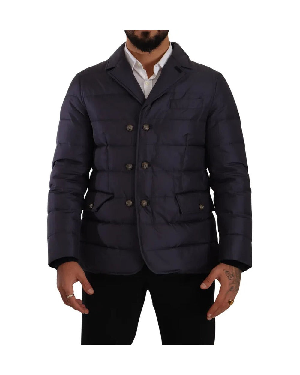 Dolce & Gabbana Blue Silk Goat Coat Blouson Winter Jacket
