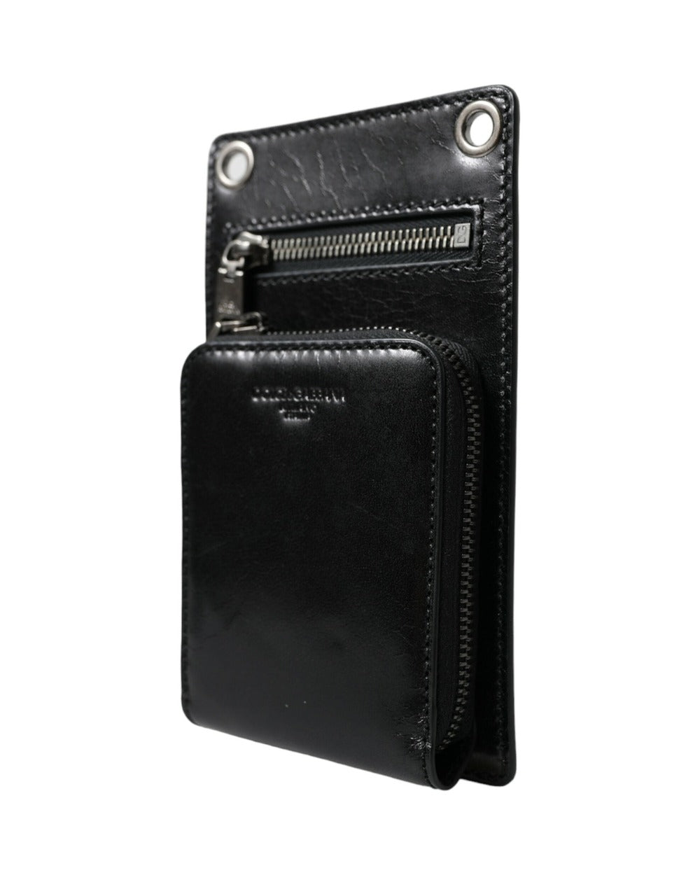 Dolce & Gabbana Wallet Black Horse Leather Zip Logo Cross Body Phone Slot