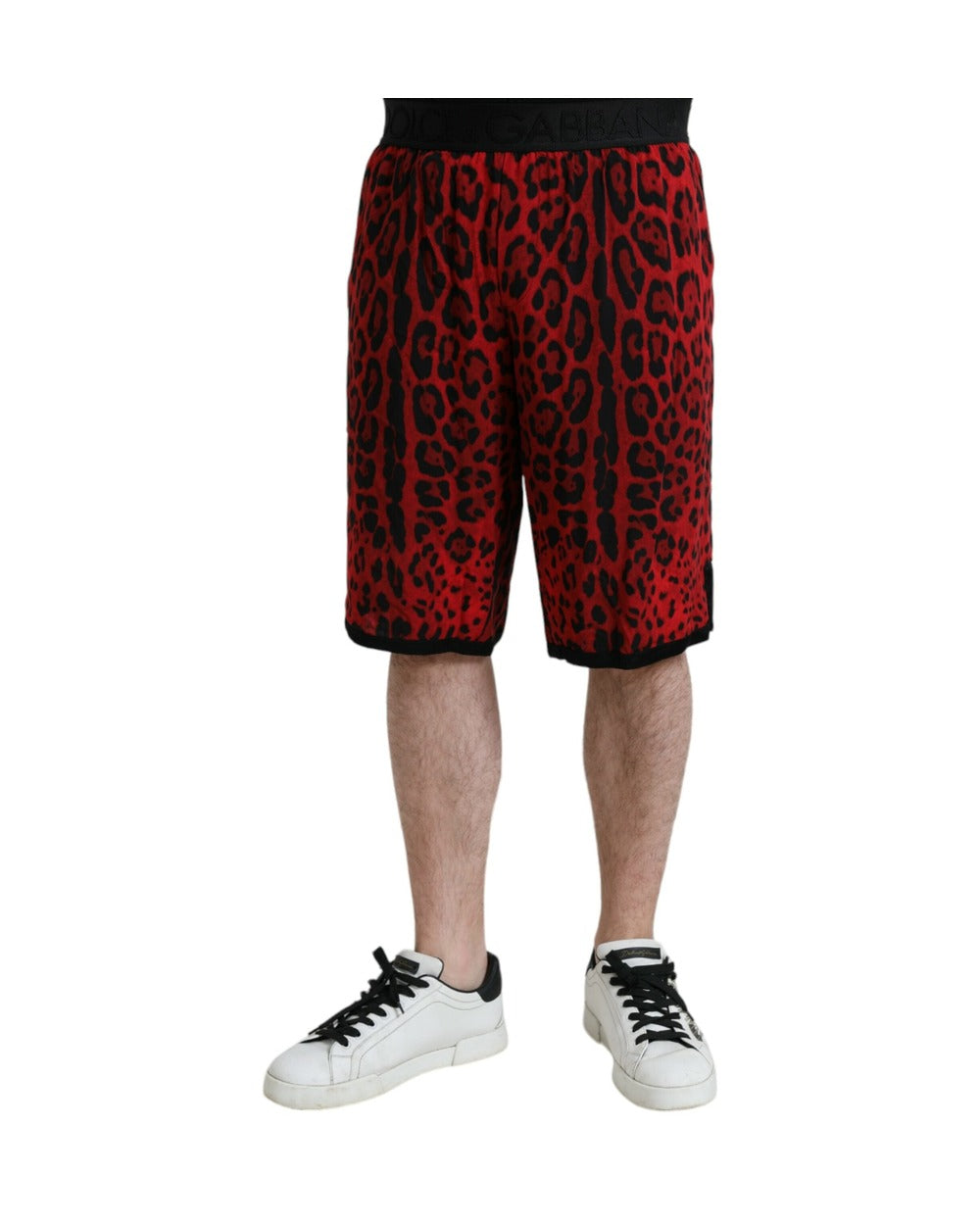 Dolce & Gabbana Red Leopard Print Viscose Bermuda Shorts