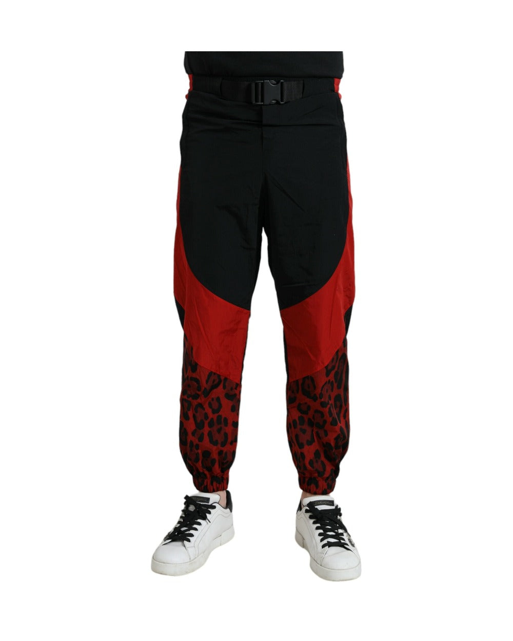 Dolce & Gabbana Black Red Leopard Print Nylon Jogger Pants