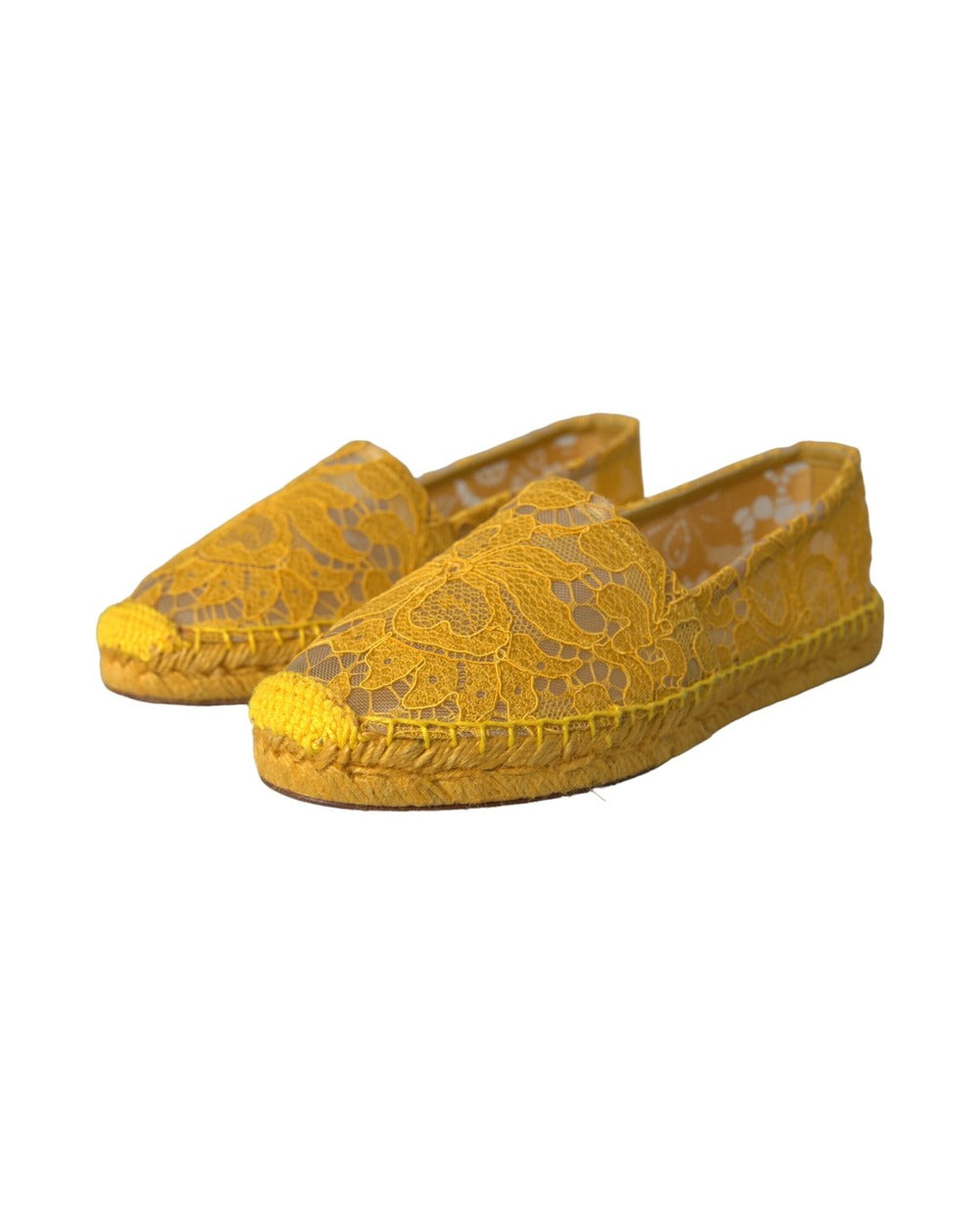 Dolce & Gabbana Yellow Taormina Lace Espadrille Loafers Flats Shoes