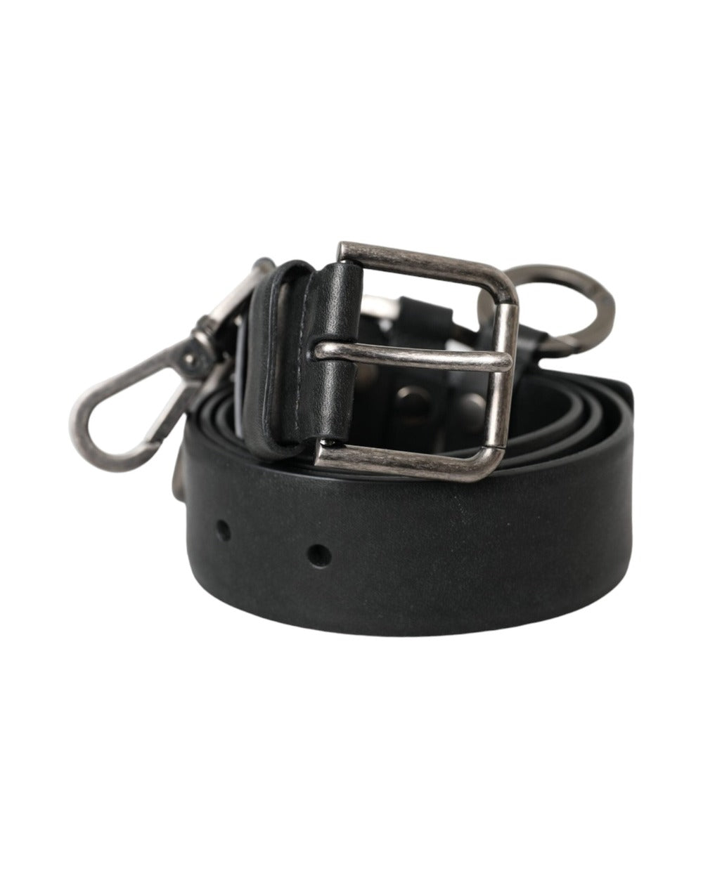 Dolce & Gabbana Black Calf Leather Silver Metal Buckle Belt