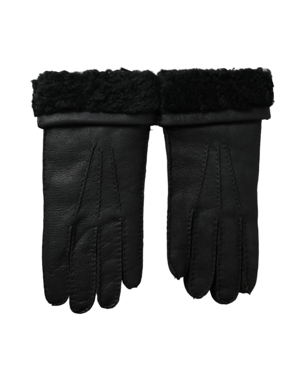 Dolce & Gabbana Black Leather Fur Short Hands Gloves
