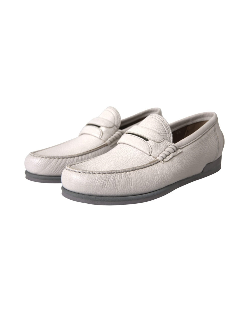 Dolce & Gabbana White Gray Leather Slip Mocassin Shoes Loafer