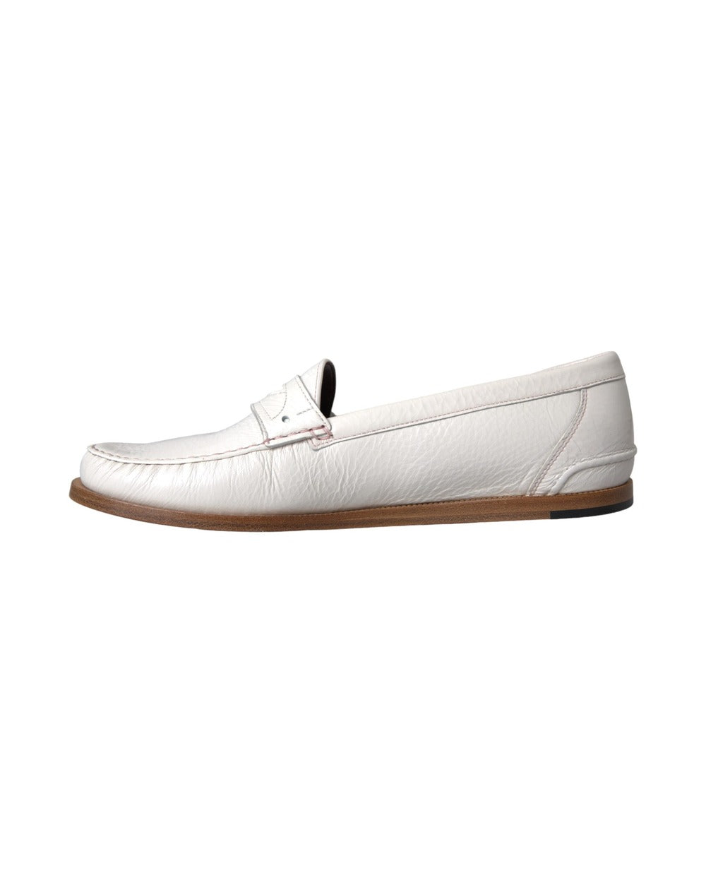 Dolce & Gabbana White Leather Slip On Mocassin Loafers Shoes