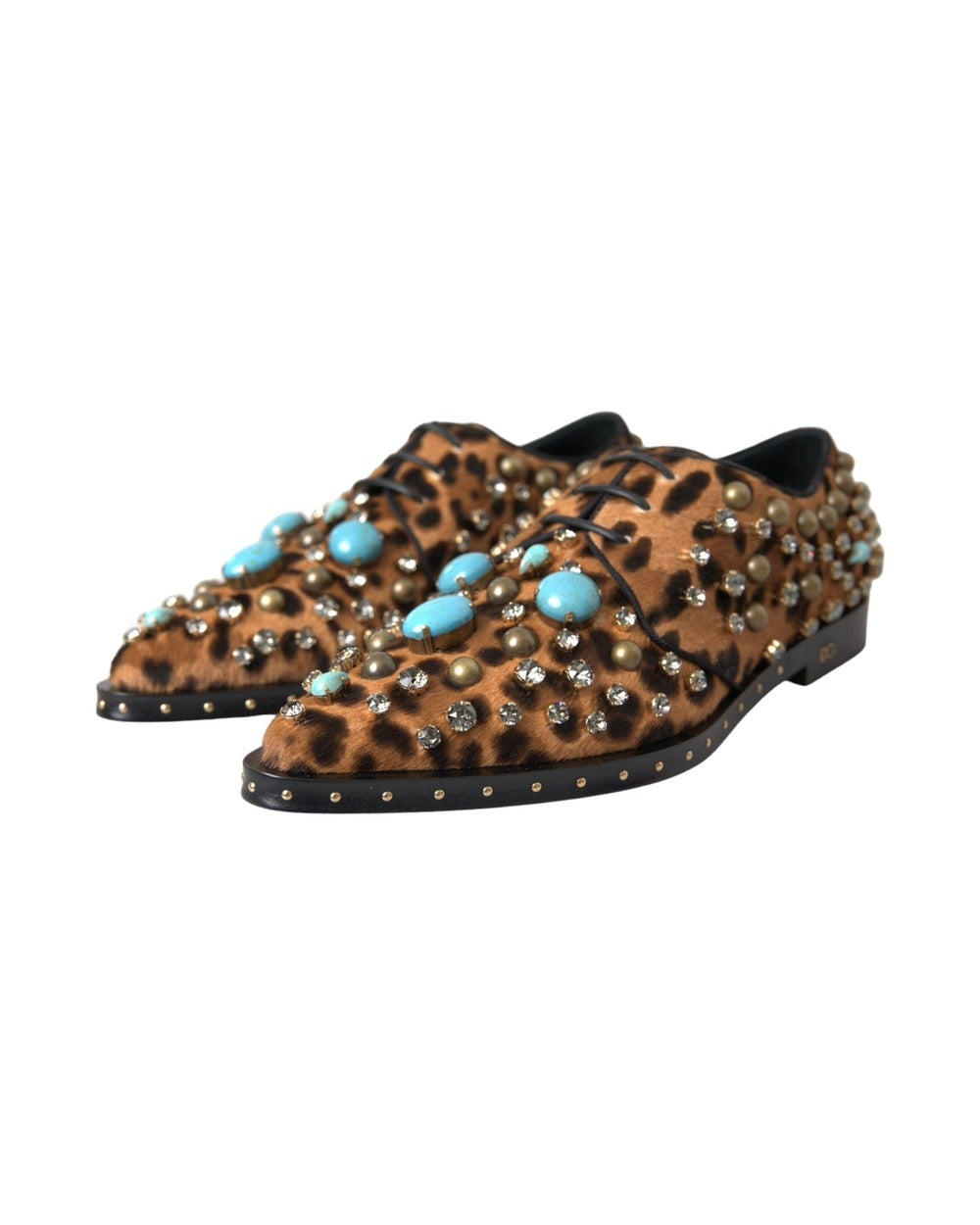 Dolce & Gabbana Brown Leopard Hair Crystal Dress Broque Shoes