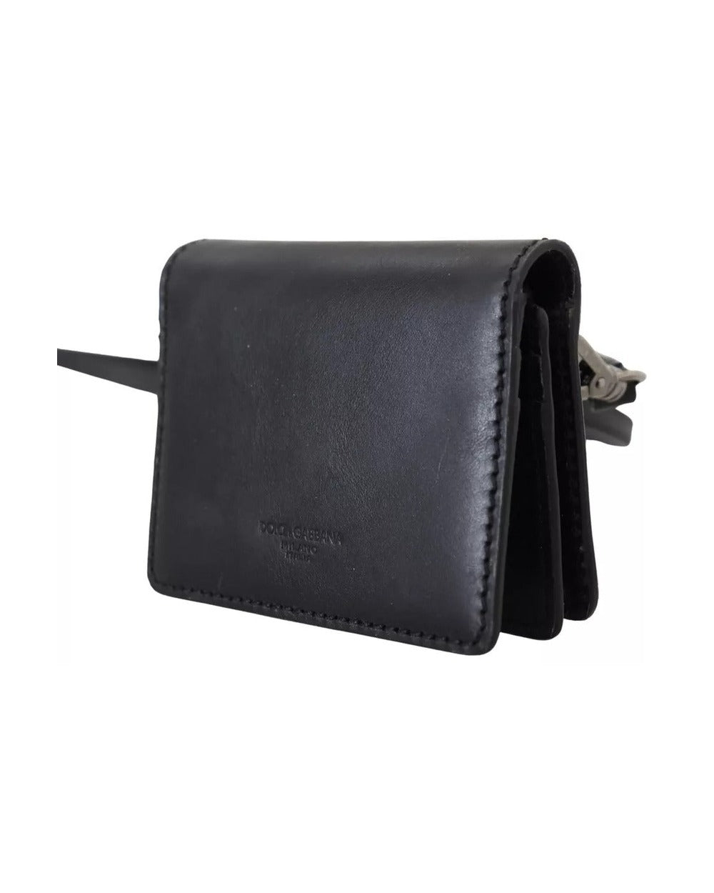 Dolce & Gabbana Black Leather Bifold Shoulder Sling Women Wallet