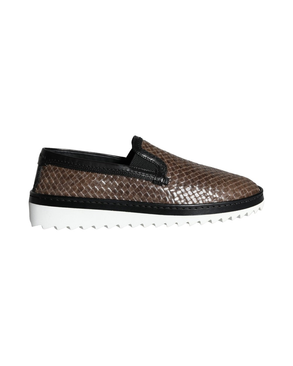 Dolce & Gabbana Brown Black Leather Weaved Men Loafers Shoes