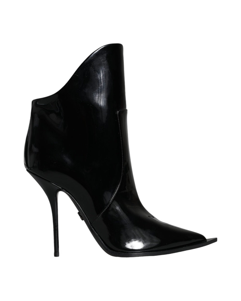 Dolce & Gabbana Black Patent Leather Pointed Ankle Boots Shoes