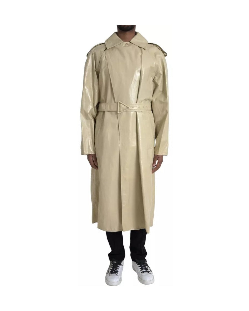 Bottega Veneta Beige Lambskin Leather Trench Coat Jacket