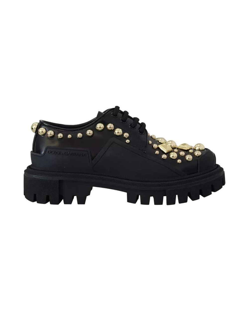 Dolce & Gabbana Black Leather Trekking Derby Embellished Shoes