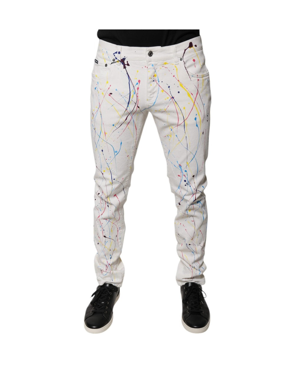 Dolce & Gabbana White Color Splash Print Skinny Denim Jeans