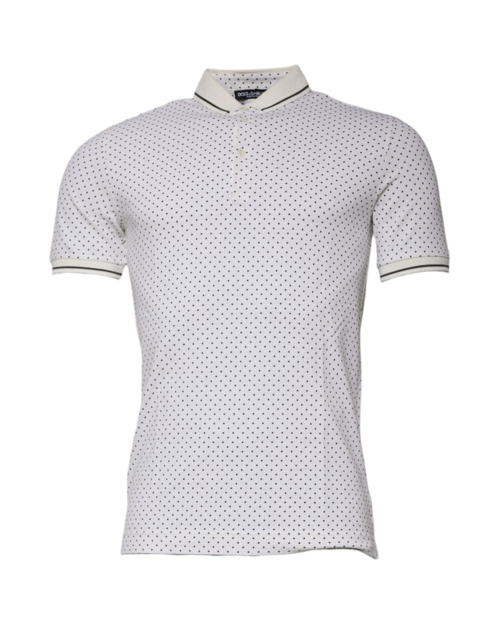 Dolce & Gabbana White Polka Dot Cotton Collared Polo T-shirt