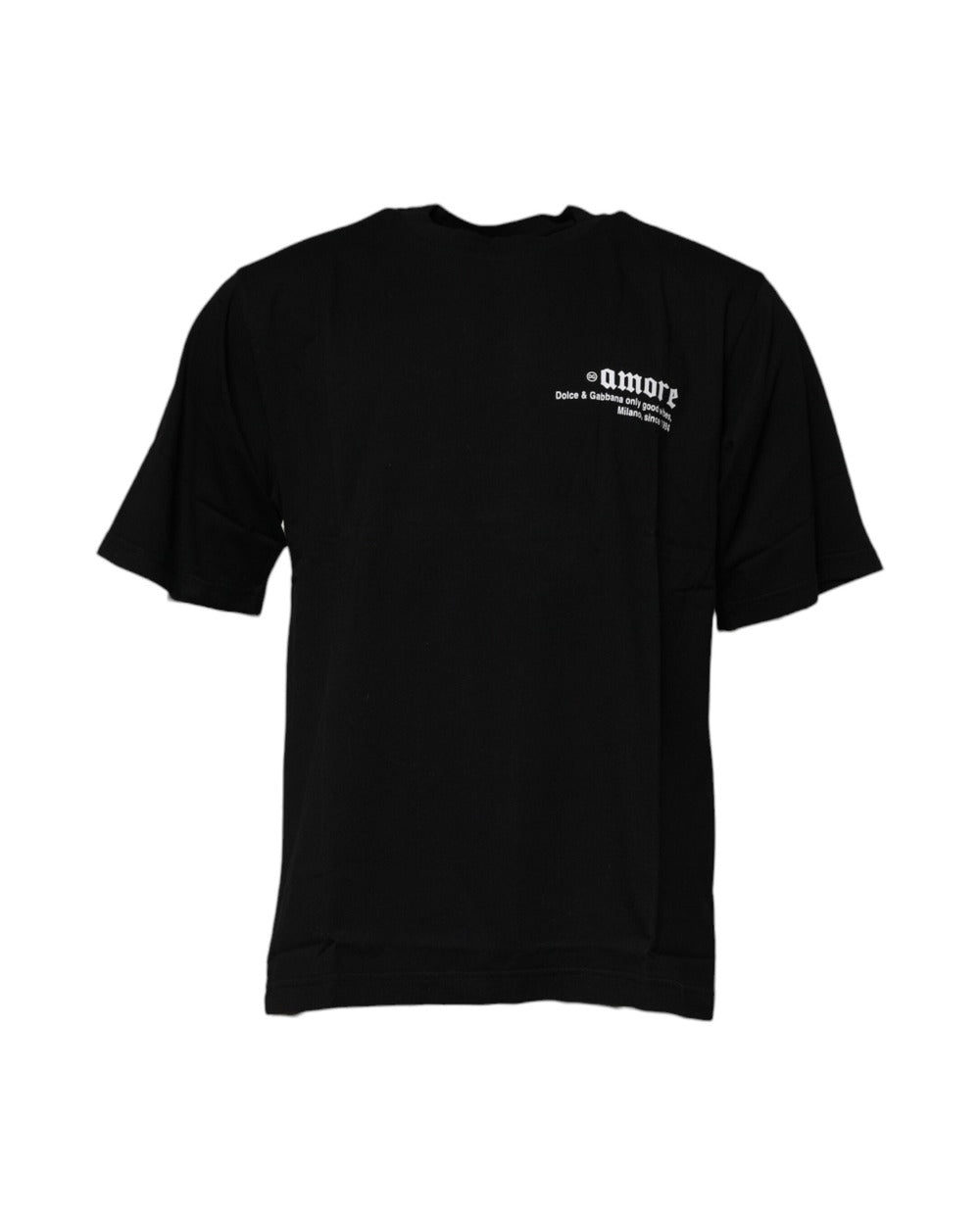 Dolce & Gabbana Black Amore Leopard Cotton Crew Neck T-shirt