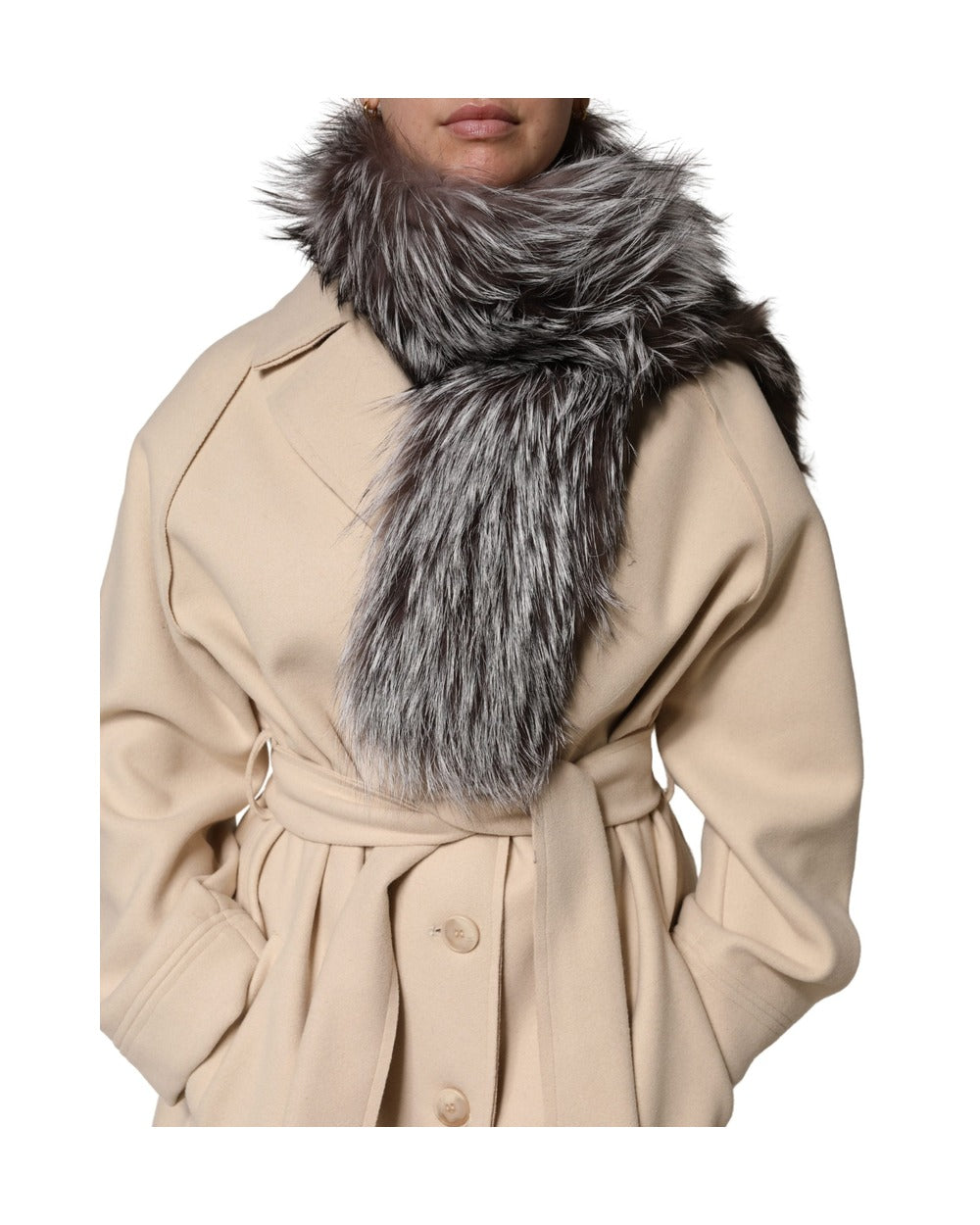 Dolce & Gabbana Gray Fox Fur Neck Wrap Warmer Winter Scarf
