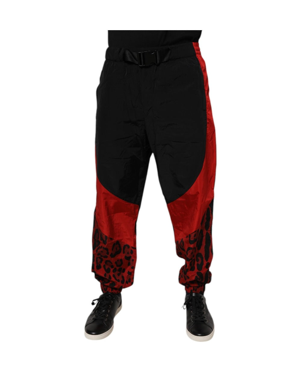 Dolce & Gabbana Black Red Leopard Jogger Sweatpants Pants