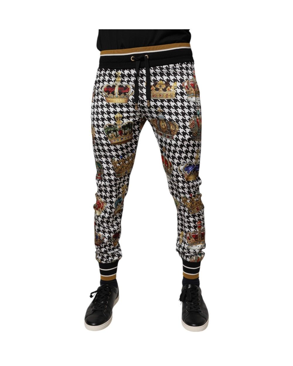 Dolce & Gabbana Multicolor Houndstooth Crown Men Sweatpants Pants