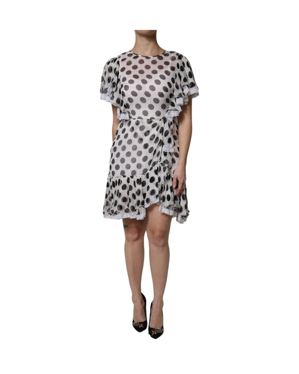 Dolce & Gabbana White Polka Dotted Silk Blend A-line Dress