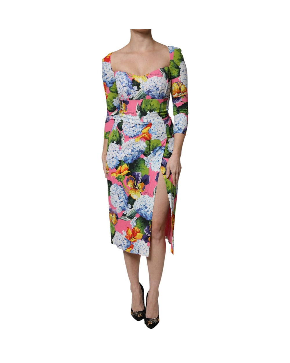 Dolce & Gabbana Multicolor Floral Side Slit Midi Dress
