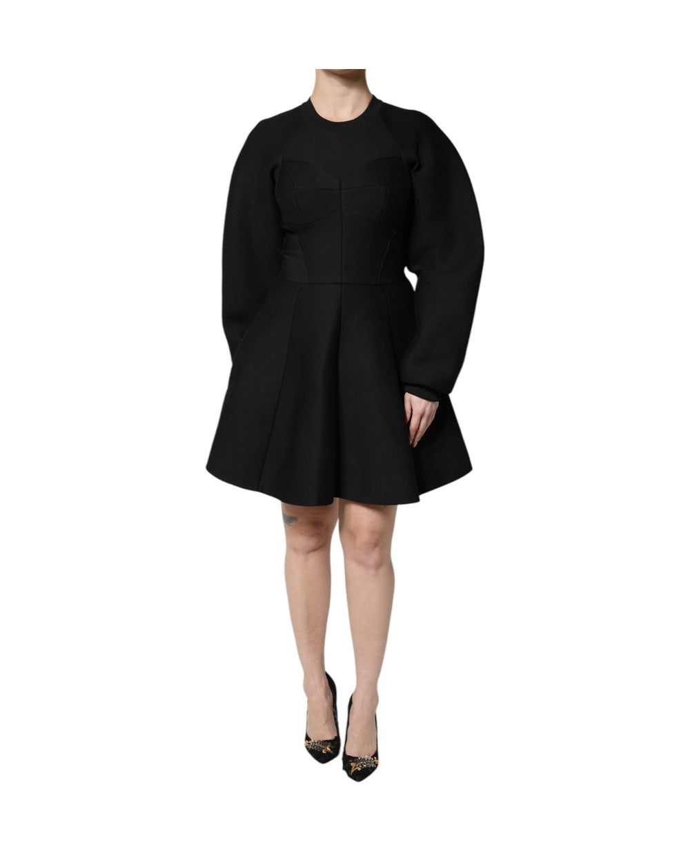 Dolce & Gabbana Black Cotton Long Sleeves A-line Mini Dress